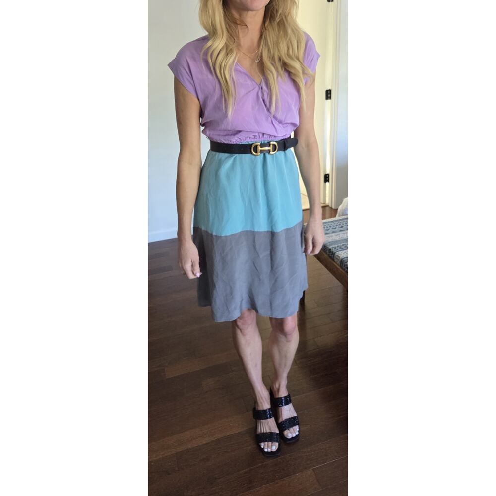 Presley Skye Dress Women's Size XXS Silk Colorblock Short Sleeve Pastel *no belt